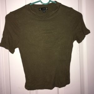 green collared cropped shirt